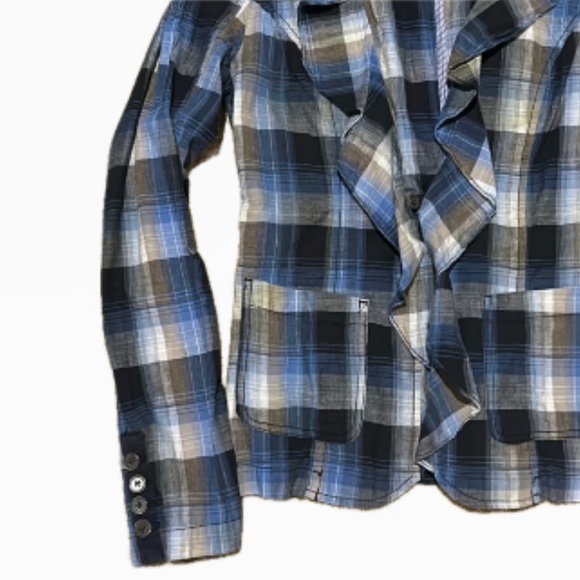 Free People Plaid Print Ruffled Blazer - Picture 3 of 4